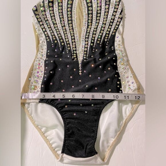 Glamour solo dance costume black white embellished rhinestone leotard SA adult - Picture 10 of 13